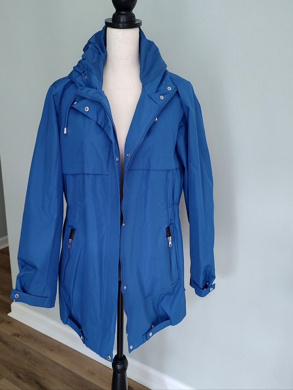 Susan Graver Cobalt Blue Hooded Zip Up Rain Jacket M